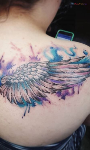 Angel Wing Tattoo With Color Splash