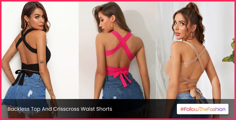 Backless Top And Crisscross Waist Shorts