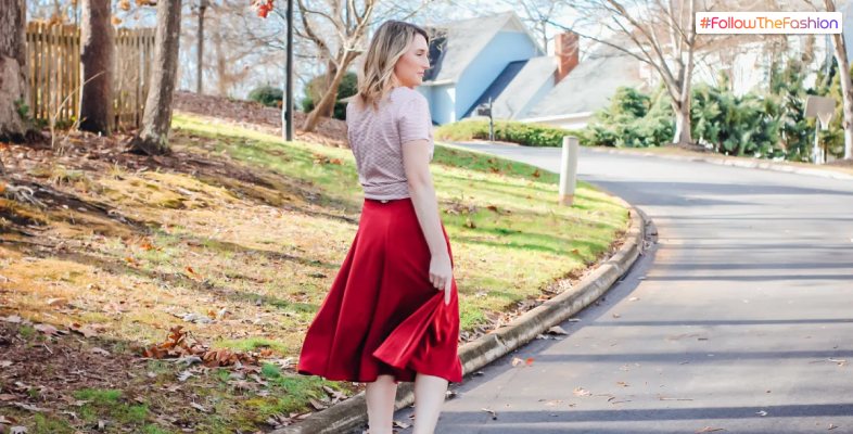 Casual Red Midi Skirt