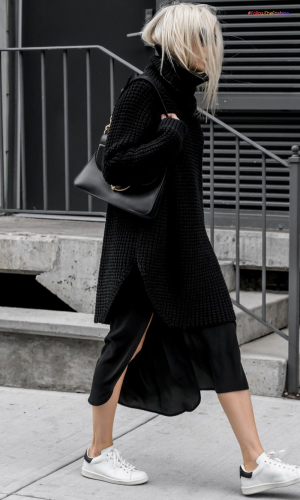 Chunky Black Sweater + Slip Skirt