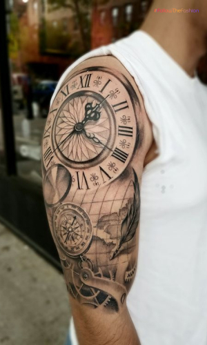 Clock Tattoo On The Shoulder