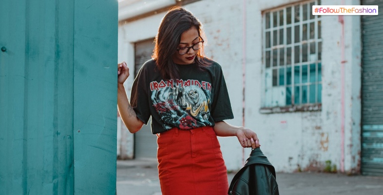 Denim Red Skirt