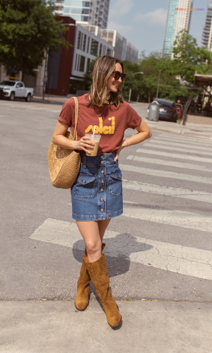 Denim Skirt + Suede Shoes  