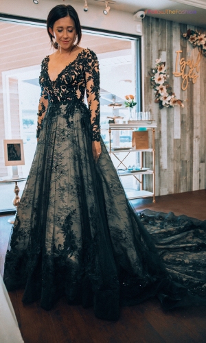 Floral Nude-Black Wedding Dresses 1