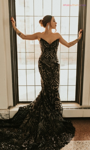 Floral Nude-Black Wedding Dresses 3