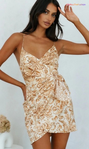 Gold Floral Wrap Dress