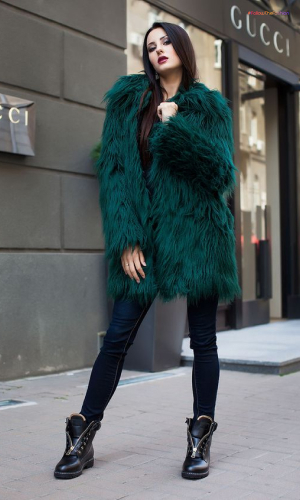 Green Faux Fur Overcoats