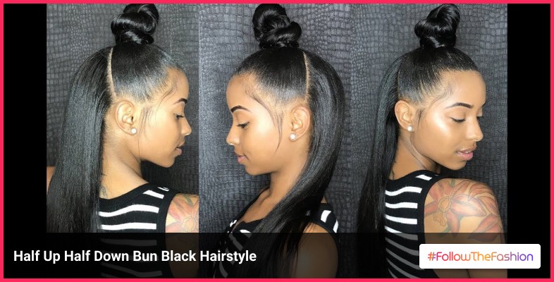 Half Up Half Down Bun Black Hairstyle