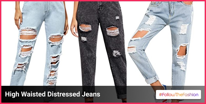 High Waisted Distressed Jeans