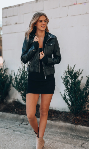 Leather Jacket + Black Dress  