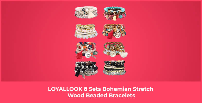 LOYALLOOK 8 Sets Bohemian Stretch Wood Beaded Bracelets