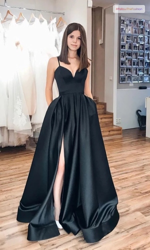 Marissa Formal Satin Black Prom Dress