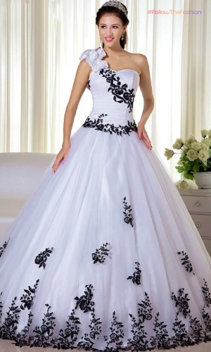 One-Shoulder Black And White Wedding Dresses 2