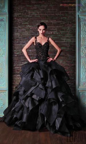 Romantic Ruffled Black Corset Bridal Gown 3