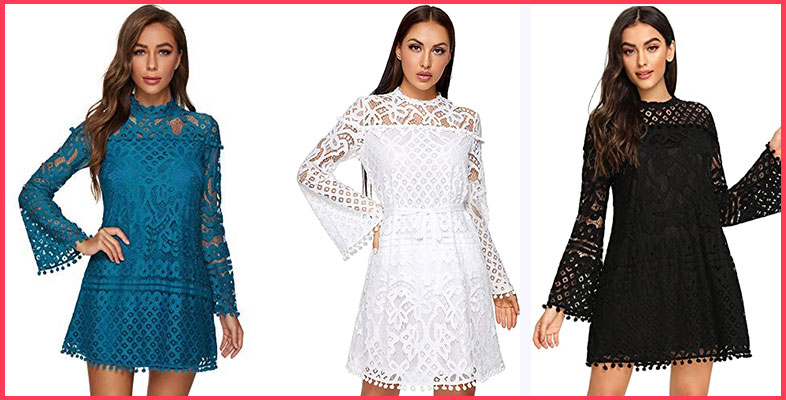 SheIn-Women's-Sheer-Lace-Bell-Sleeve-Dress