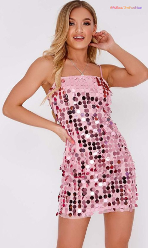 Strappy Pink Sequin Dress