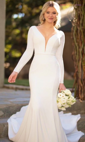 Ultra Simple Long Sleeve Mermaid Wedding Dress 2