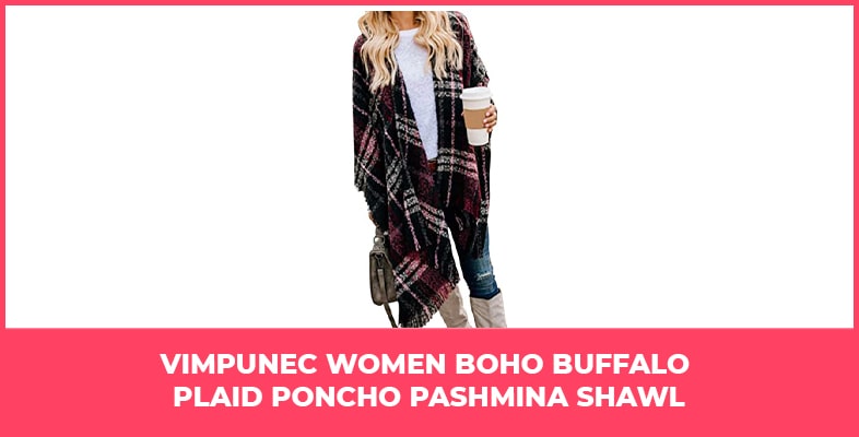 VIMPUNEC Women Boho Buffalo Plaid Poncho Pashmina Shawl