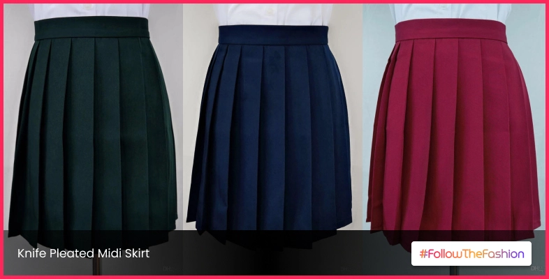 Knife Pleated Midi Skirt